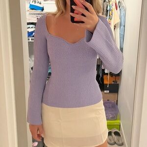 H&M Lilac Sweetheart Neckline Ribbed Knit Top